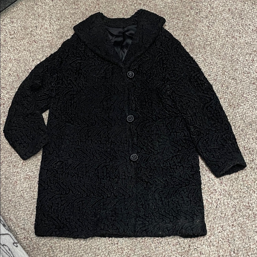 Vintage 50s real lamb fur sherling Black Women's Coat